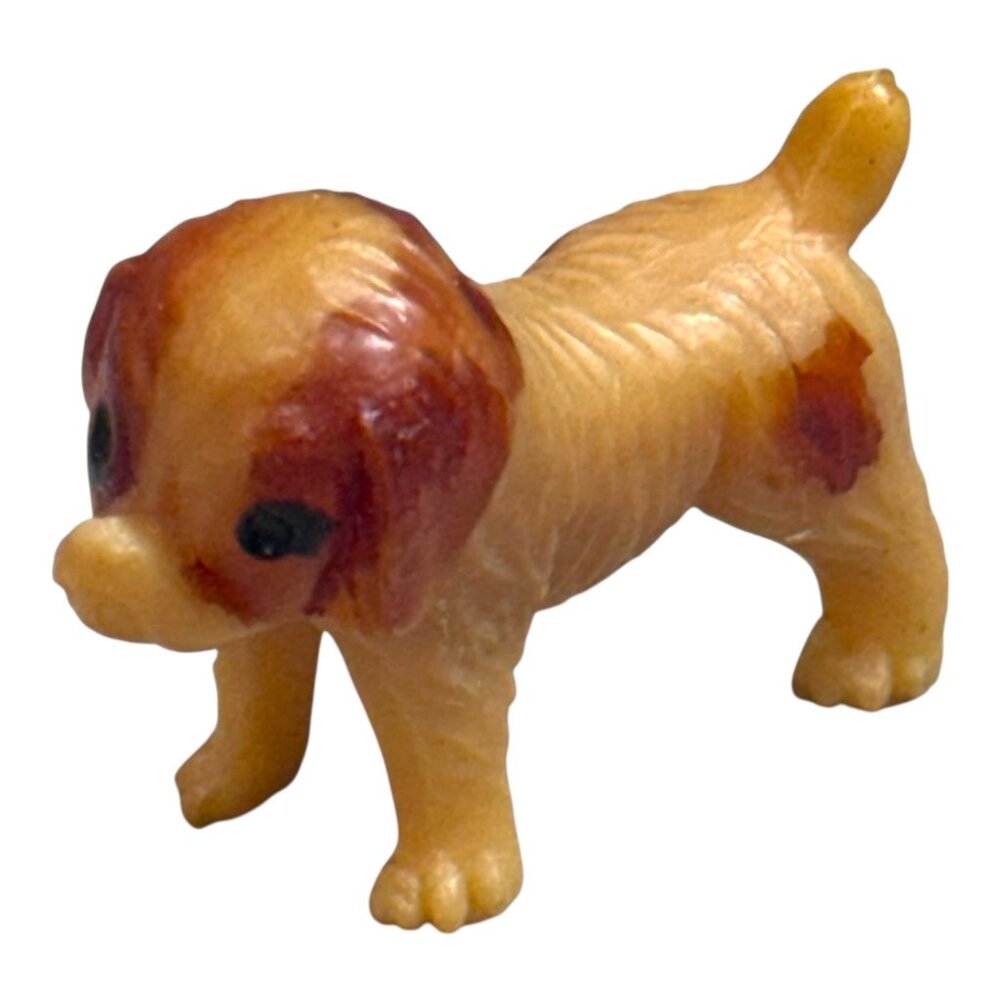Vintage Miniature Dog Figurine Japan Plastic Brown & Cream Mini 1.5" Doll Pet